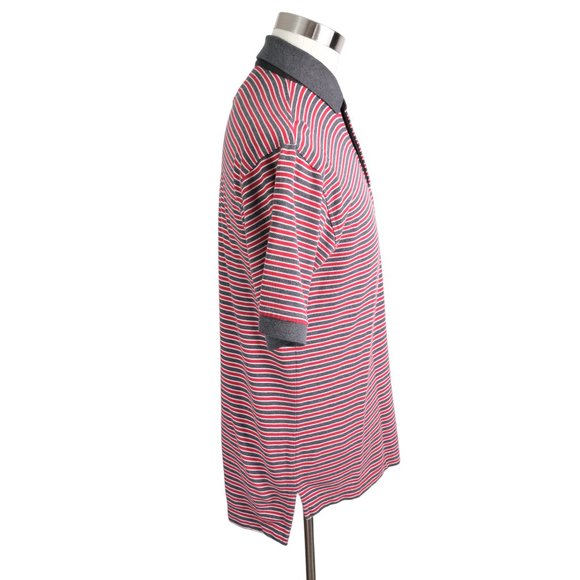Vintage Tommy Hilfiger Polo Shirt Mens XL Red & Gray Striped Short Sleeve Crest - Picture 6 of 10